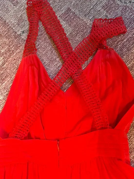 🔴 Sézane Red Crochet Strap Mini Dress - Picture 2 of 5